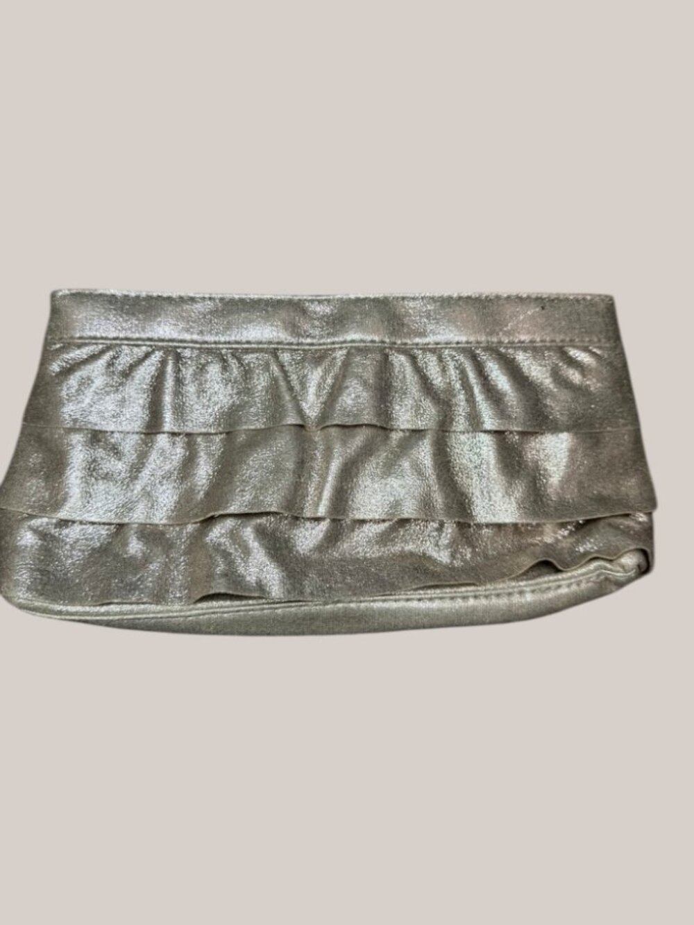 Gold Metallic Ruffle Clutch Evening Bag Purse - Picture 6 of 6